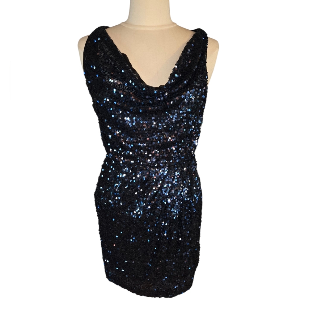 Aiden Like New Elegant Black Sequin Dress Scoop Neck Sleeveless